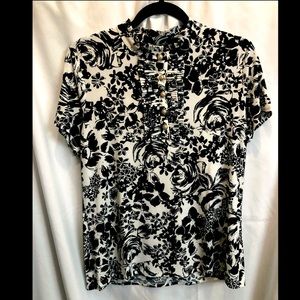 Karl Lagerfeld Black & White Floral Blouse Medium